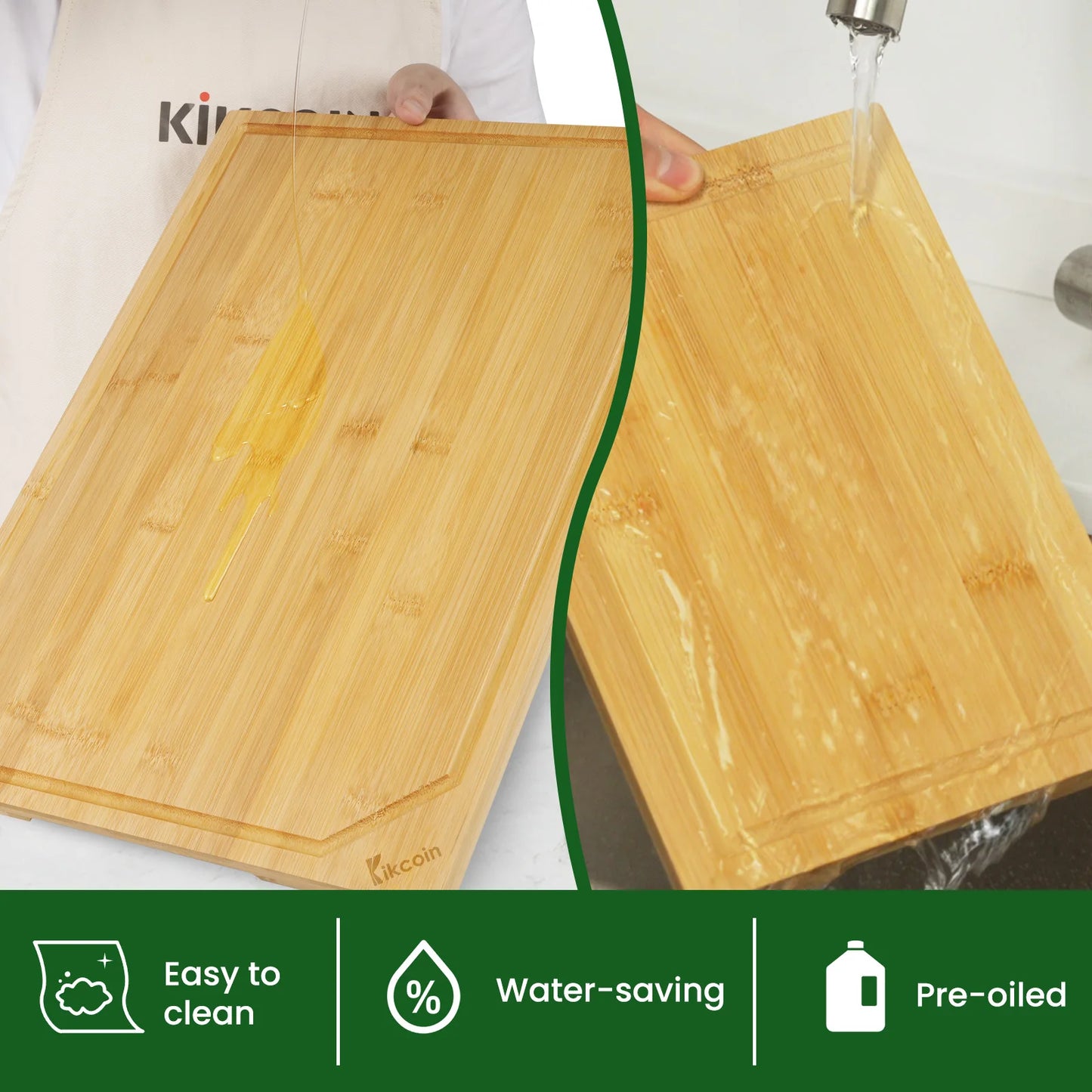 4-piece extra large heavy duty bamboo cutting board set With Inner handle design.