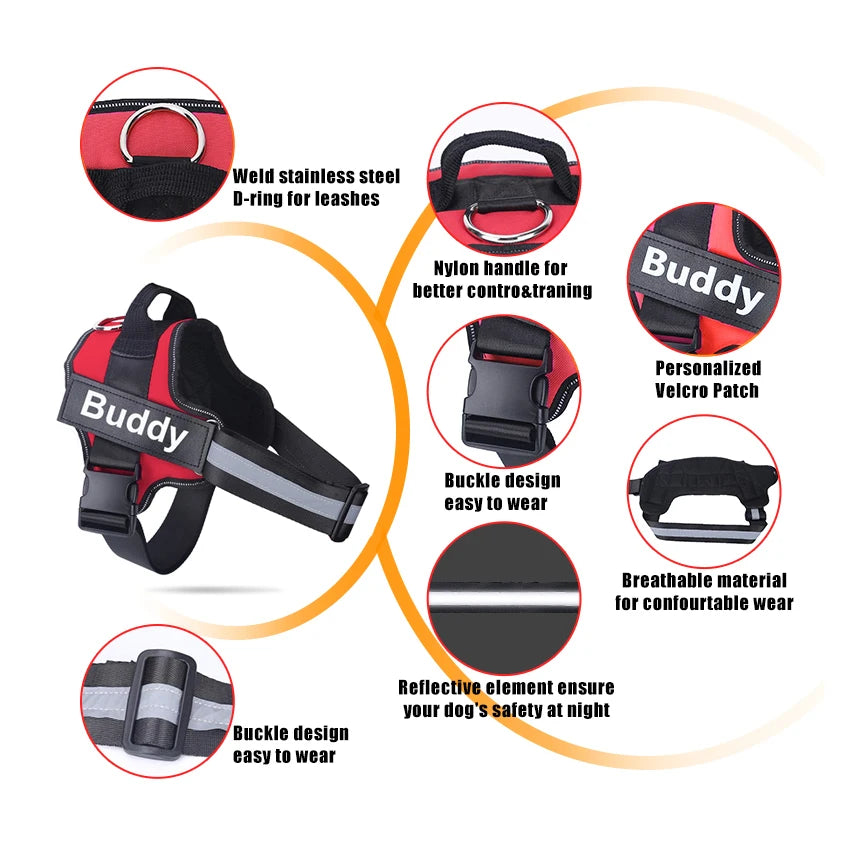 Dog Harness NO PULL Reflective Breathable Adjustable Pet Harness Vest with ID Custom Patch