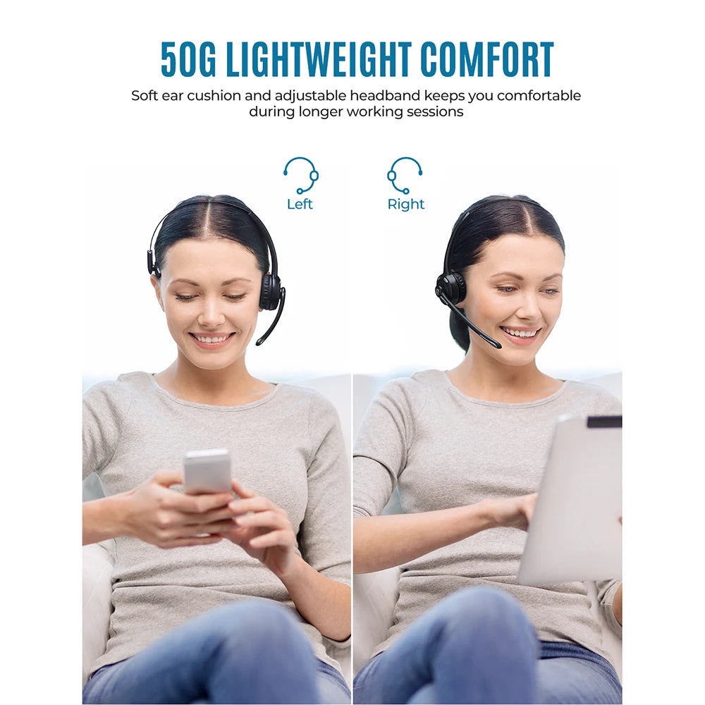 1/2 pack Pro Office Wireless Bluetooth V5.0 headphone With Microphone 13H Talking Time For Driver Call Center Skype Office
