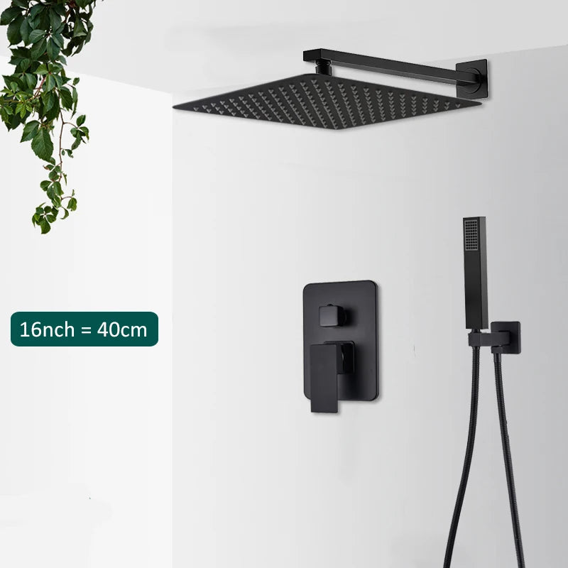Black Concealed Rain Waterfall Shower System With Tub Spout