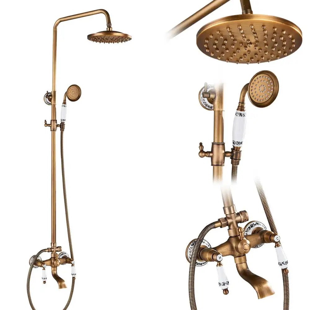 Antique Brass Rainfall Shower Faucet With Handhold Faucet