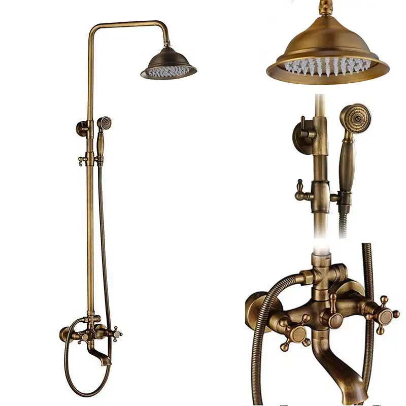 Antique Brass Rainfall Shower Faucet With Handhold Faucet