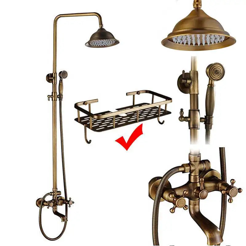 Antique Brass Rainfall Shower Faucet With Handhold Faucet