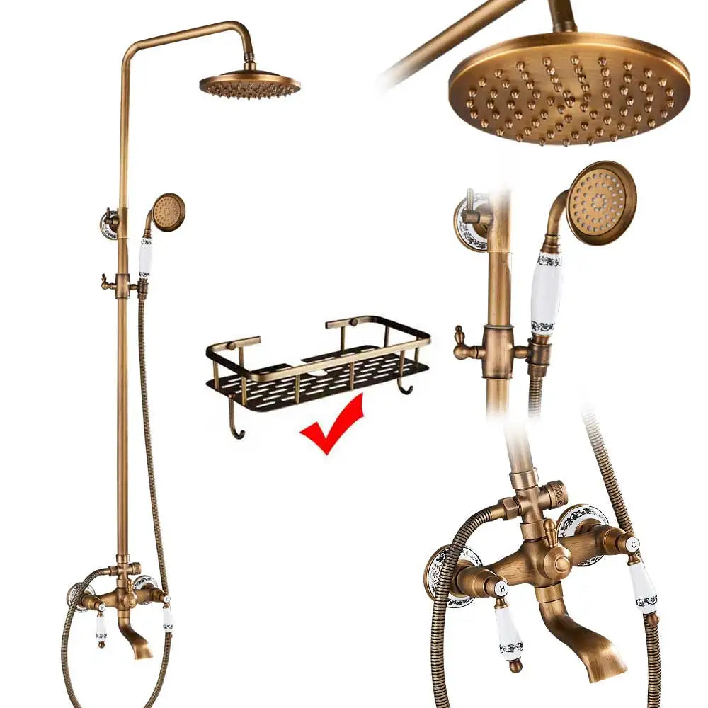 Antique Brass Rainfall Shower Faucet With Handhold Faucet