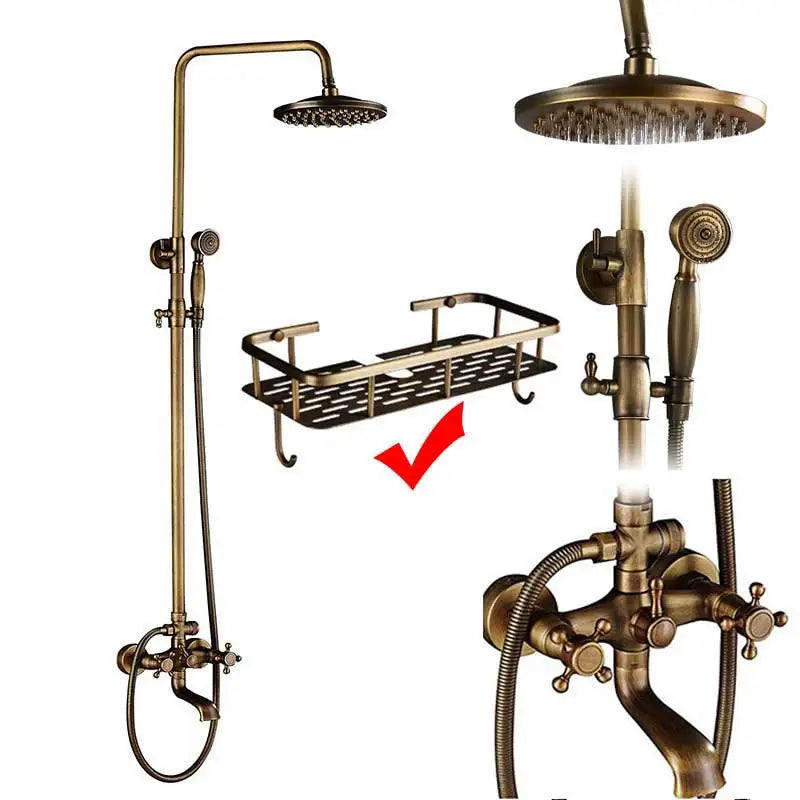 Antique Brass Rainfall Shower Faucet With Handhold Faucet