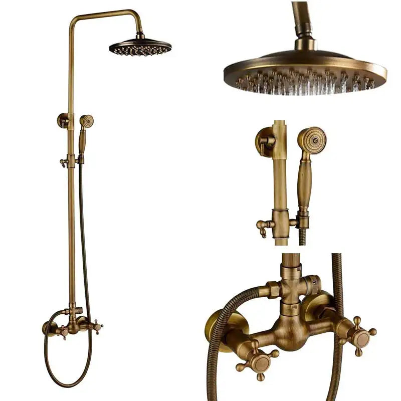 Antique Brass Rainfall Shower Faucet With Handhold Faucet