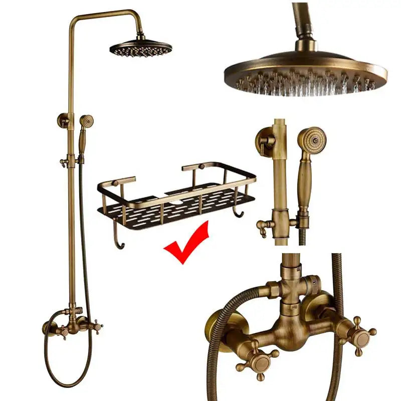 Antique Brass Rainfall Shower Faucet With Handhold Faucet