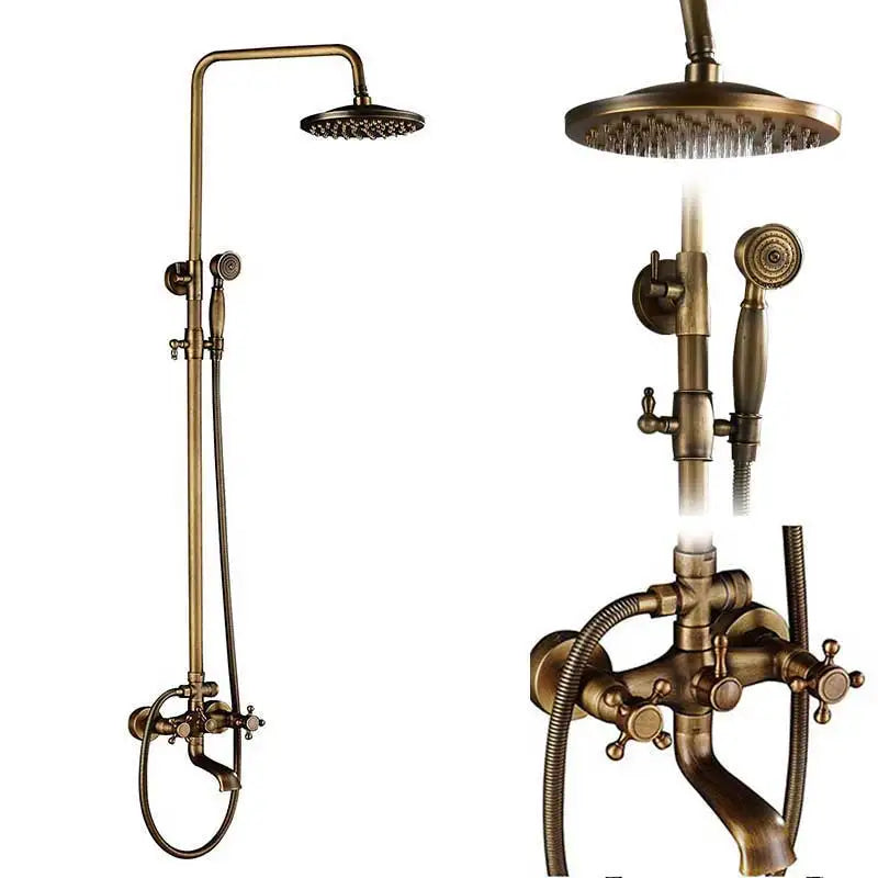Antique Brass Rainfall Shower Faucet With Handhold Faucet