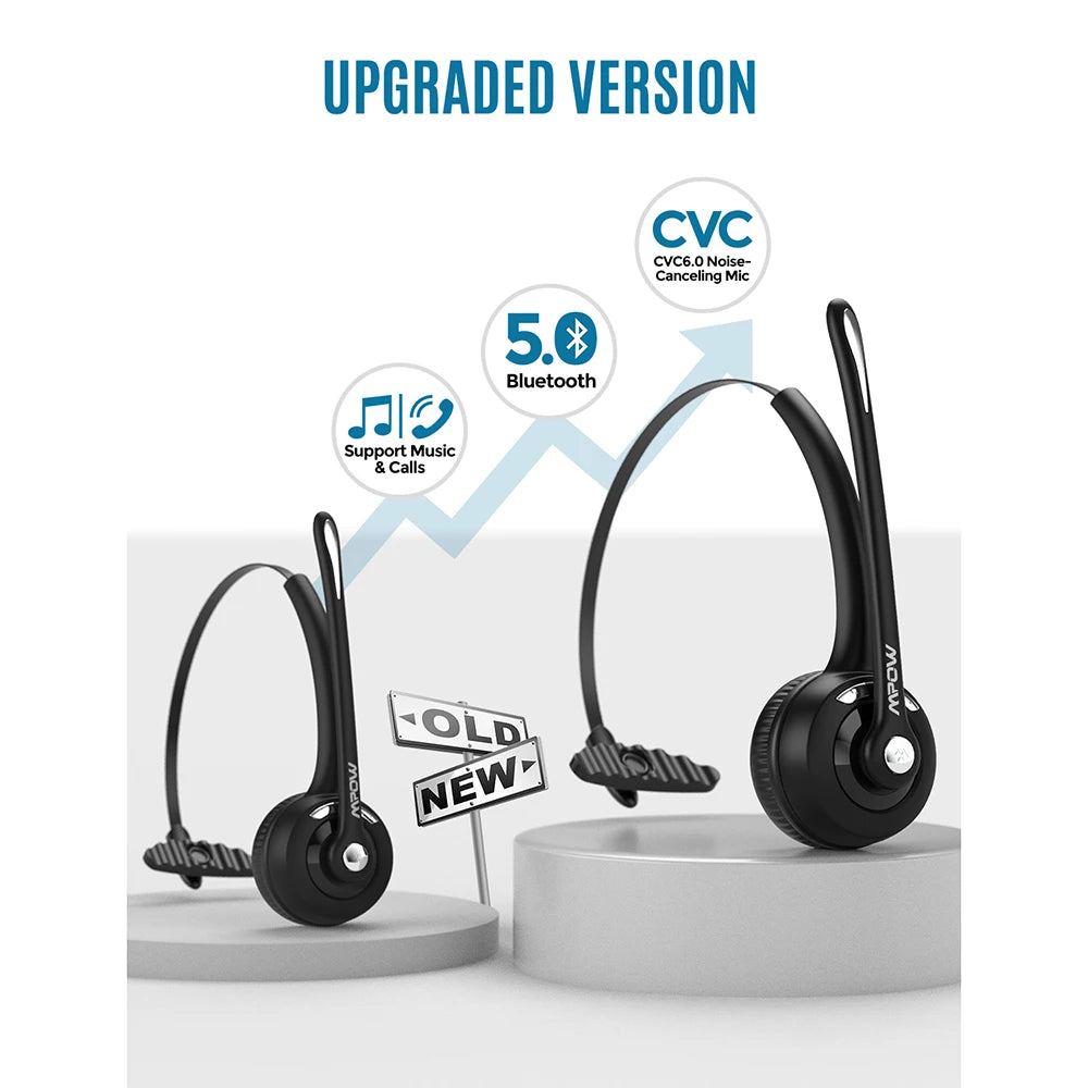 1/2 pack Pro Office Wireless Bluetooth V5.0 headphone With Microphone 13H Talking Time For Driver Call Center Skype Office