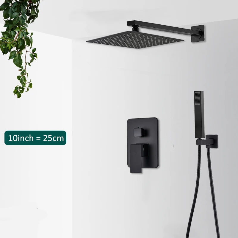Black Concealed Rain Waterfall Shower System With Tub Spout