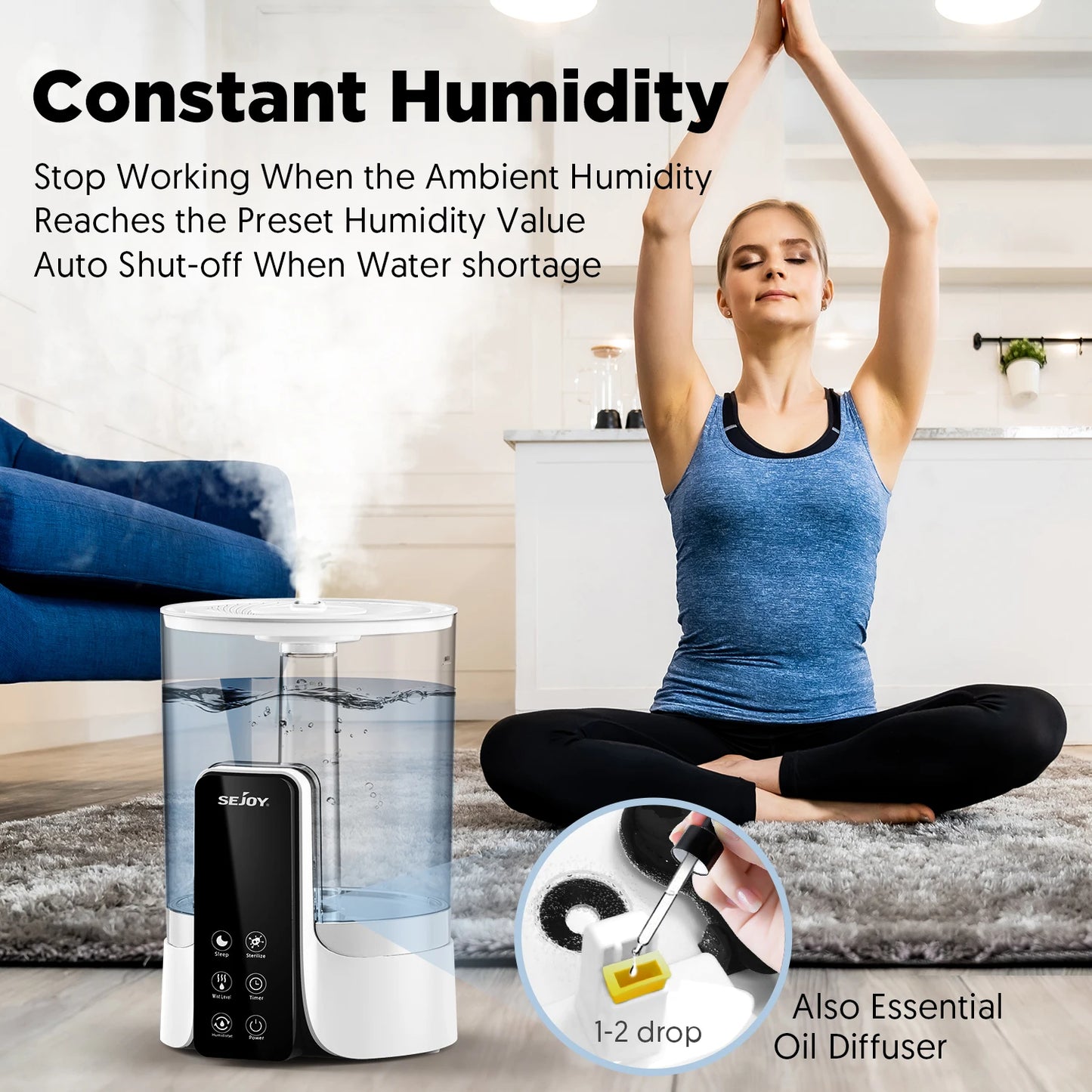 Home Air Humidifier with Led Digital Display 6L
