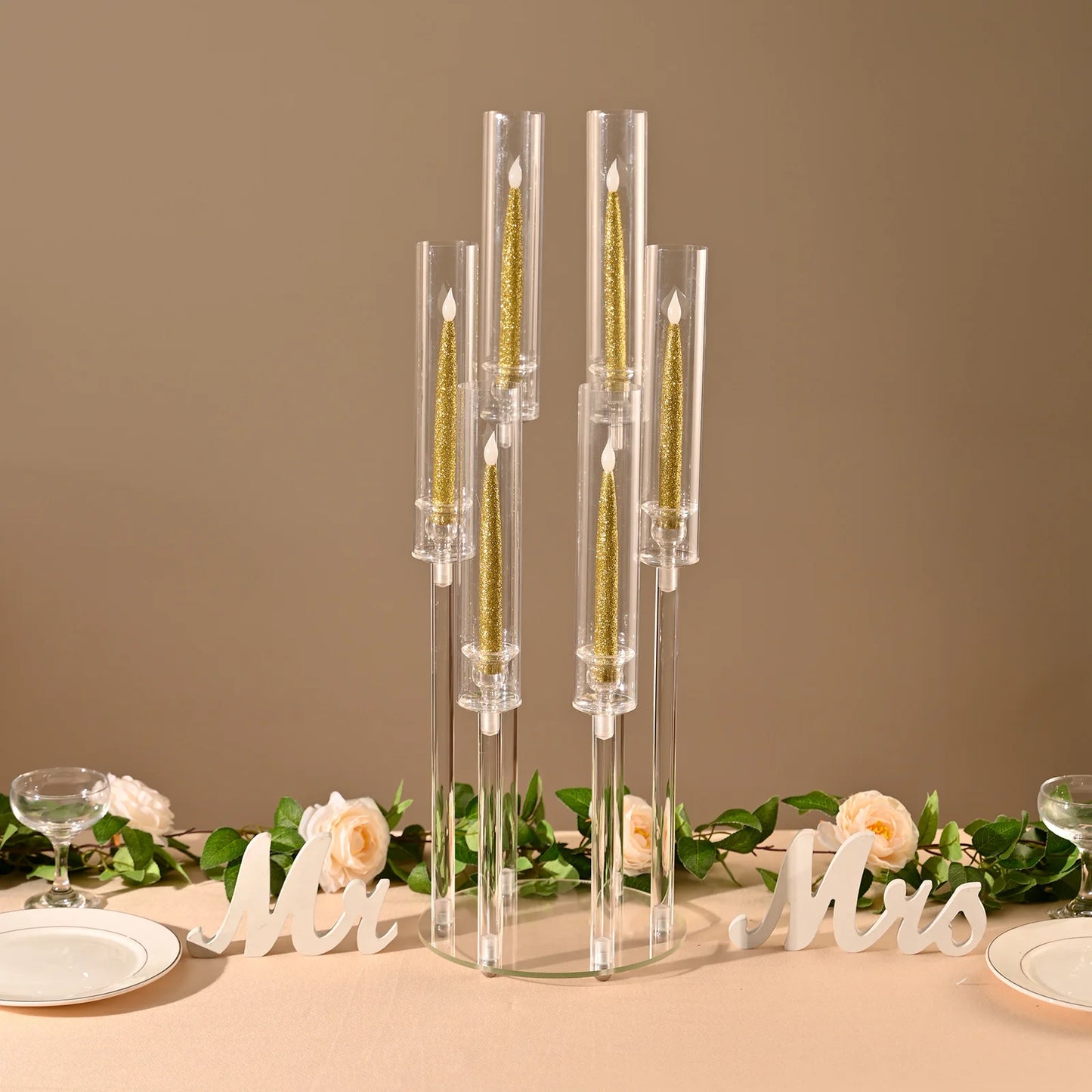 10pcs Clear Taper Candlestick Holder 6 Arm
