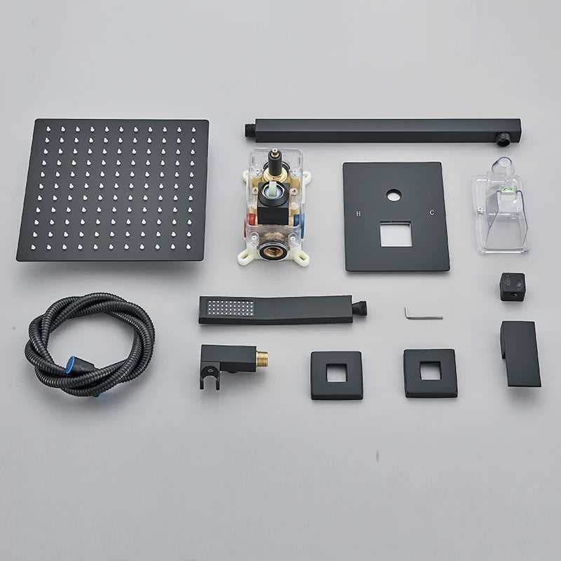 Black Concealed Rain Waterfall Shower System With Tub Spout