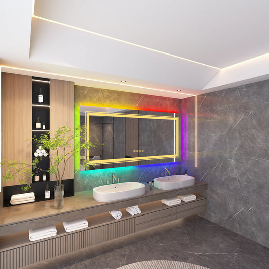 Wall Mounted Large LED Bathroom Vanity Mirror With Backlit , Anti- Fog, Dimmable , CRI 90