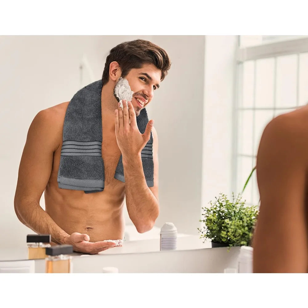 48-Piece Premium Towel Set, 12 Bath Towels, 12 Hand Towels, and 24 Wash Cloths, 100% Ring Spun Cotton Highly Absor