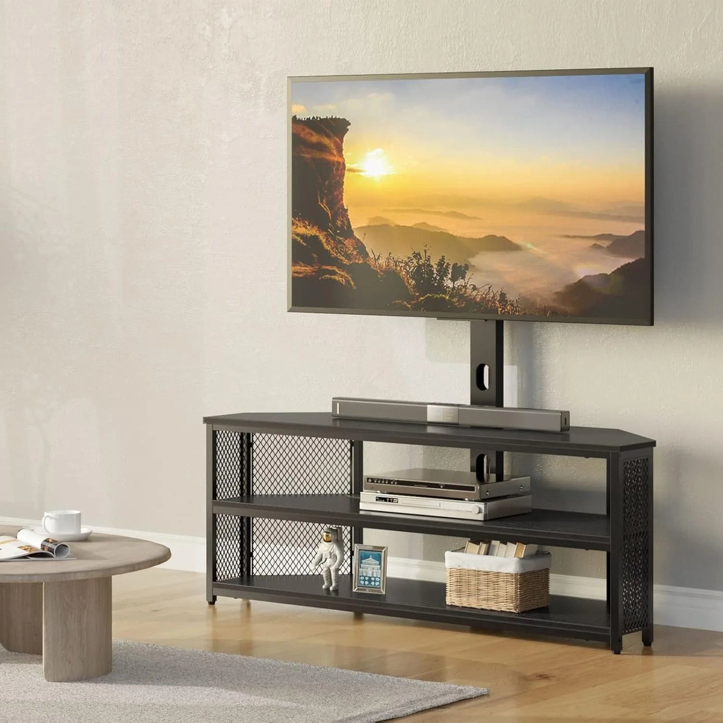 TV Stand with Mount and Power Outlet, Swivel TV Stand Mount with LED Lights for 32/45/55/60/65/70 inch TVs, Entertainment Center