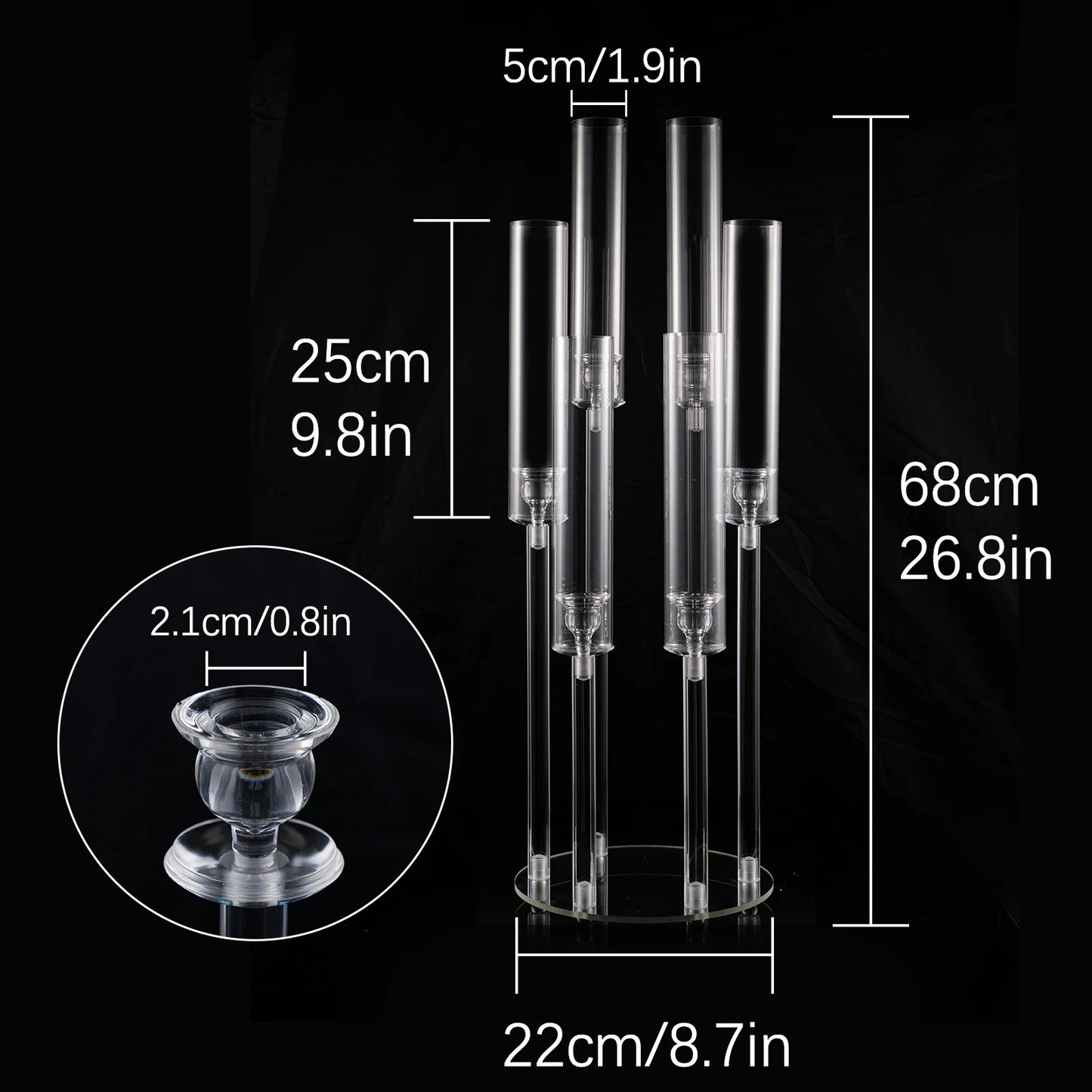 10pcs Clear Taper Candlestick Holder 6 Arm