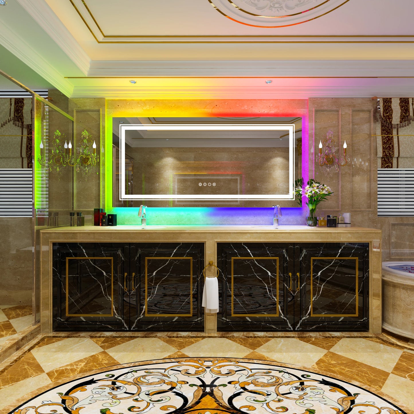 Wall Mounted Large LED Bathroom Vanity Mirror With Backlit , Anti- Fog, Dimmable , CRI 90