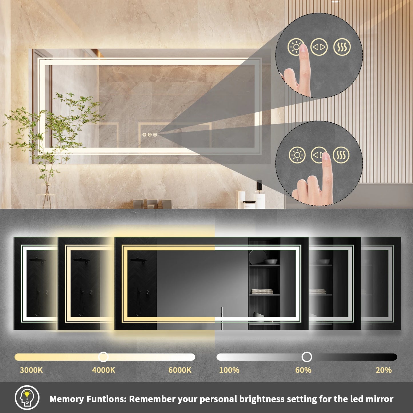 Extra Large Rectangle LED Bathroom Vanity Mirror LED