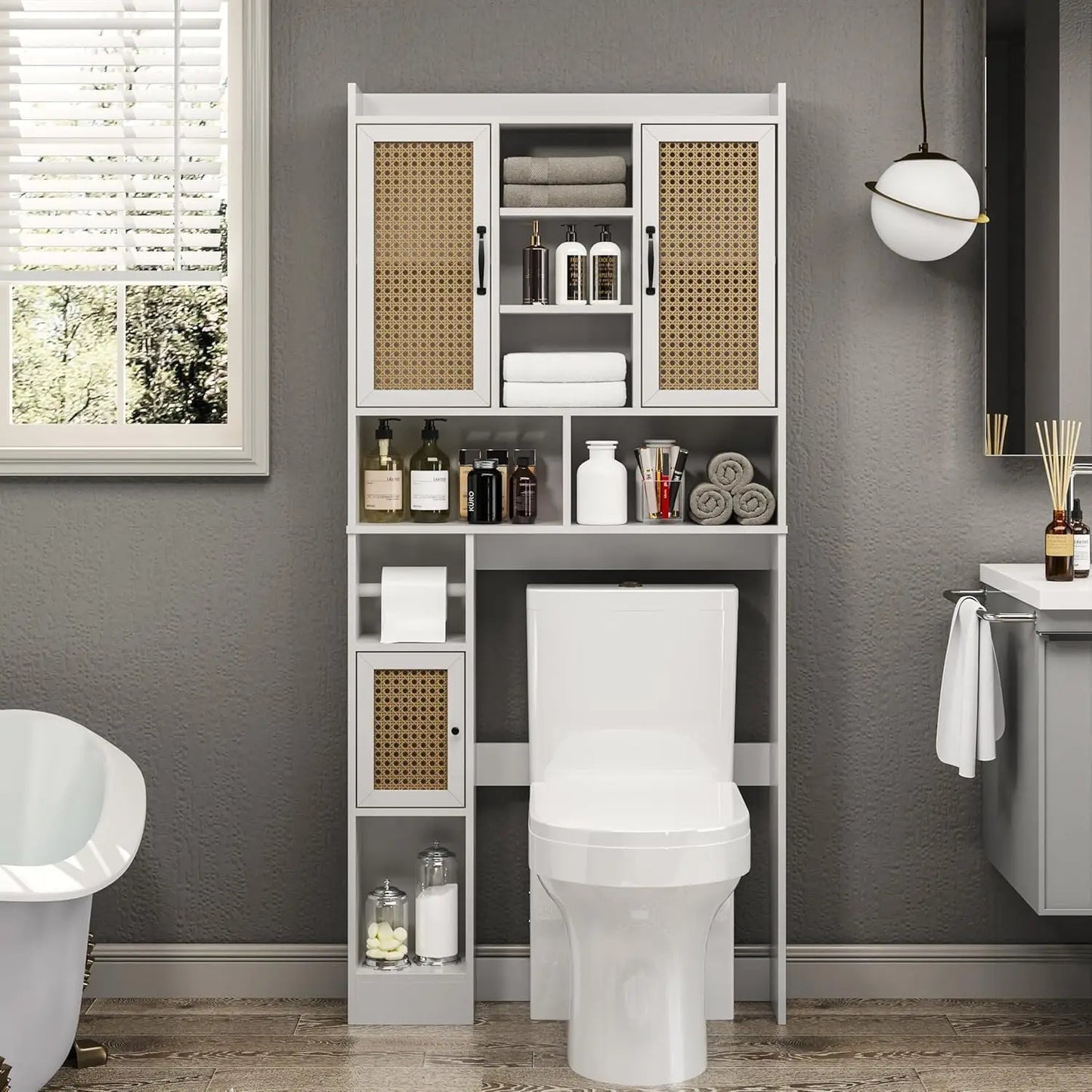 Over The Toilet Storage Cabinet with Adjustable Shelf, Freestanding Farmhouse Storage Cabinet