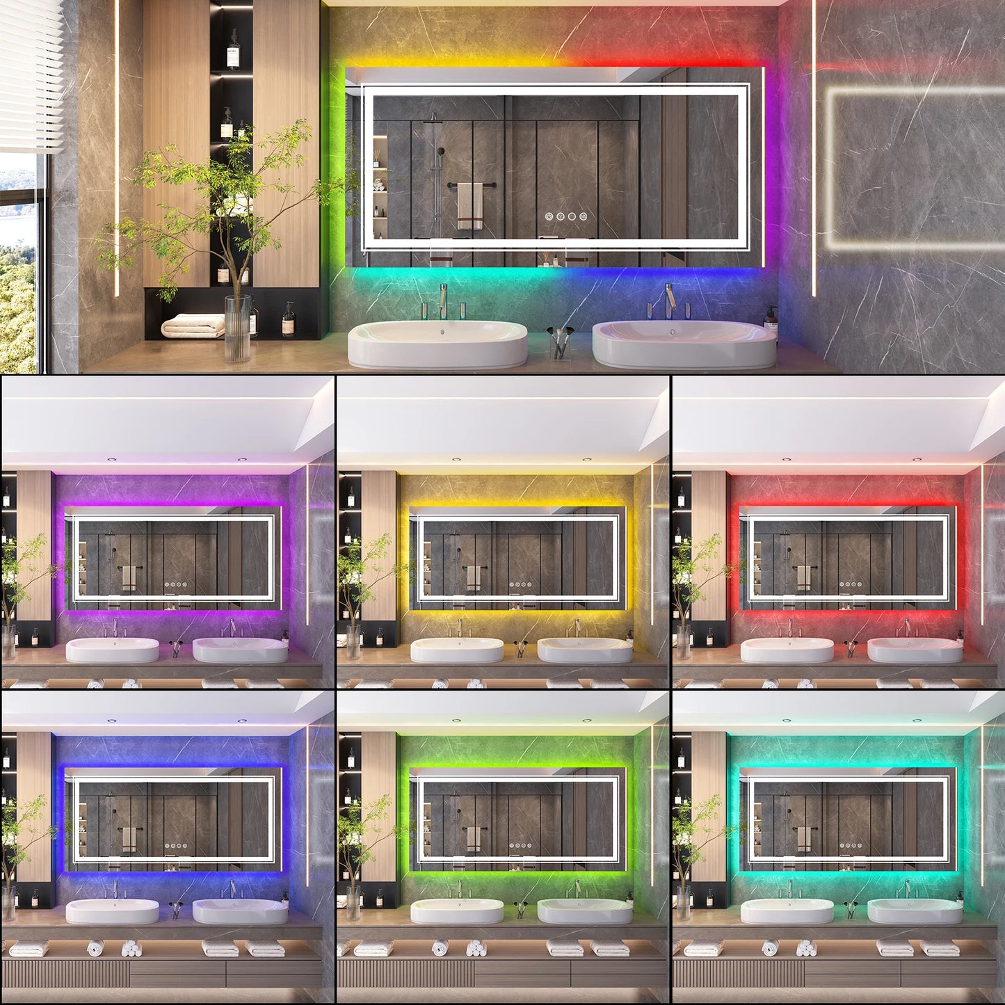 Wall Mounted Large LED Bathroom Vanity Mirror With Backlit , Anti- Fog, Dimmable , CRI 90