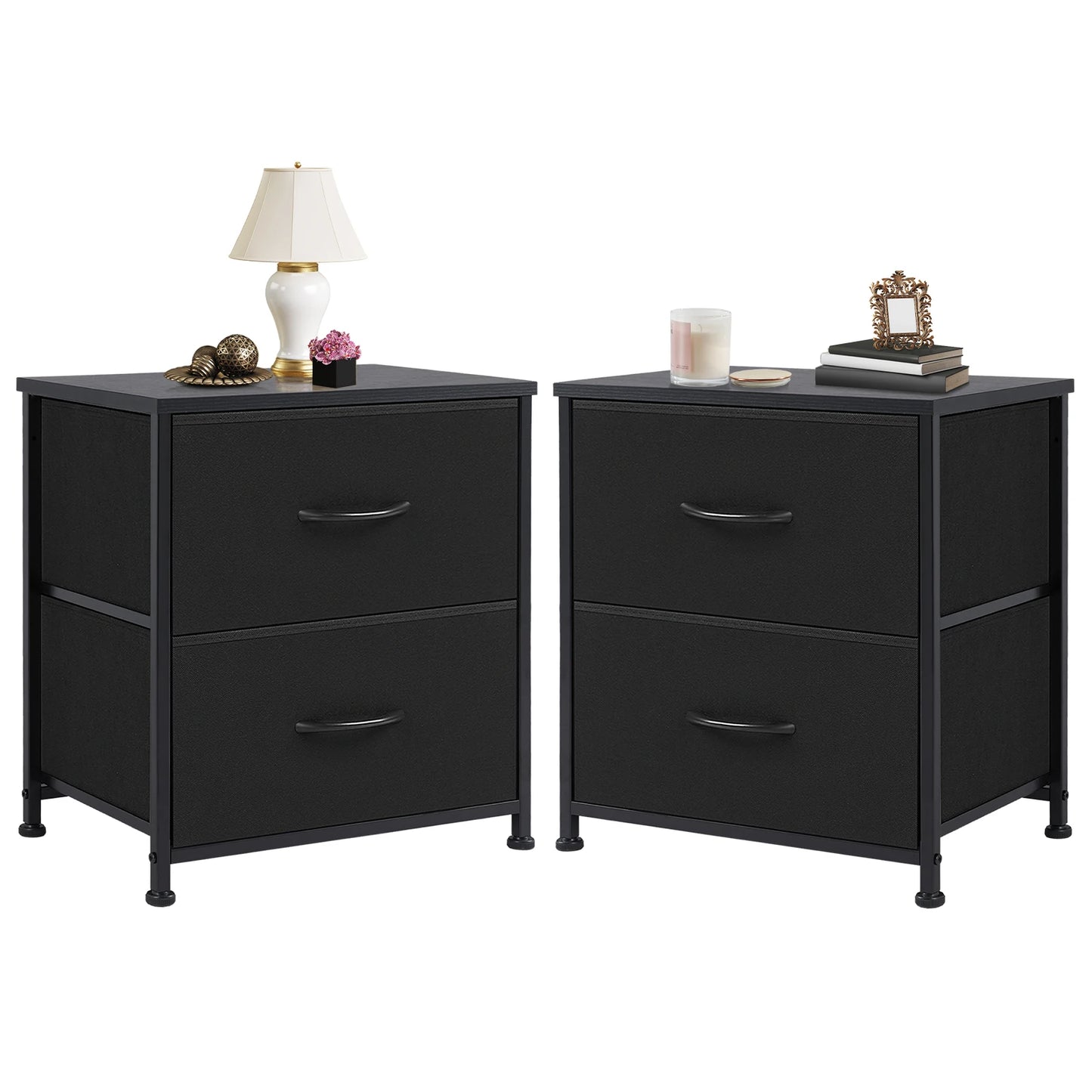 Bedside Nightstand Table with 2 Fabric Drawers