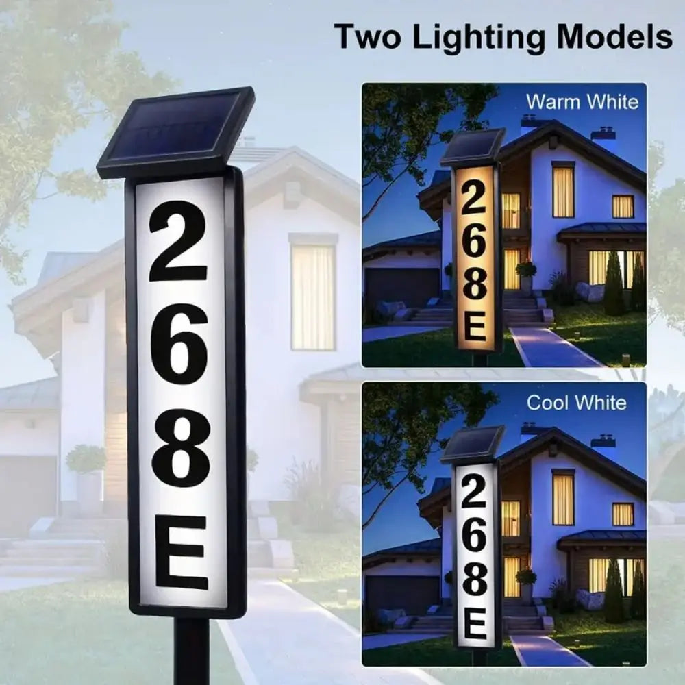 Solar Powered Address Sign With Lighting, With Pole Mount, (Smart Light Control, Automatically Lights Up From Dusk)