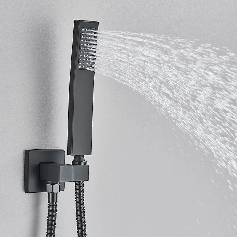 Black Concealed Rain Waterfall Shower System With Tub Spout