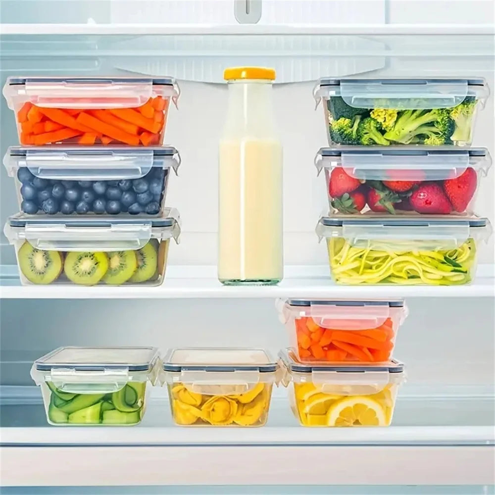 24pcs Kitchen Storage Container Set - Dishwasher Safe, Reusable Plastic with Flip Lids for Fruits, Vegetables & Meats - Inc