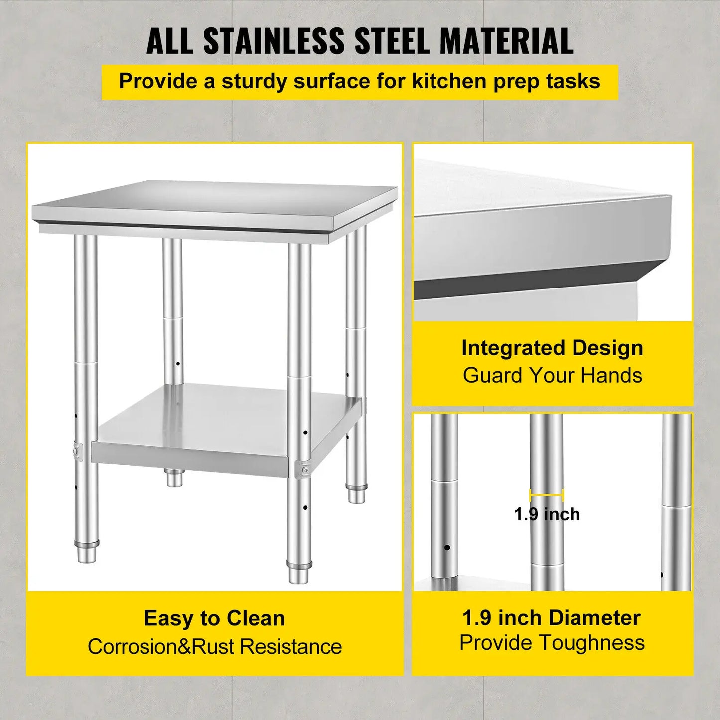 Stainless Steel Commercial Grade Kitchen Work Bench With Under Shelf