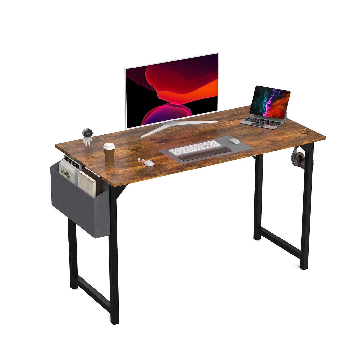 Computer Writing Desk with Side Bag & Headphone Hook