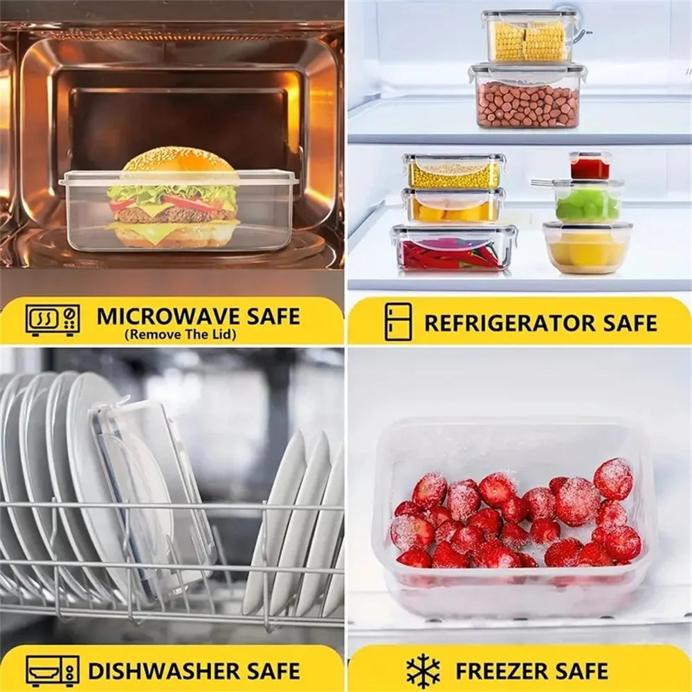 24pcs Kitchen Storage Container Set - Dishwasher Safe, Reusable Plastic with Flip Lids for Fruits, Vegetables & Meats - Inc