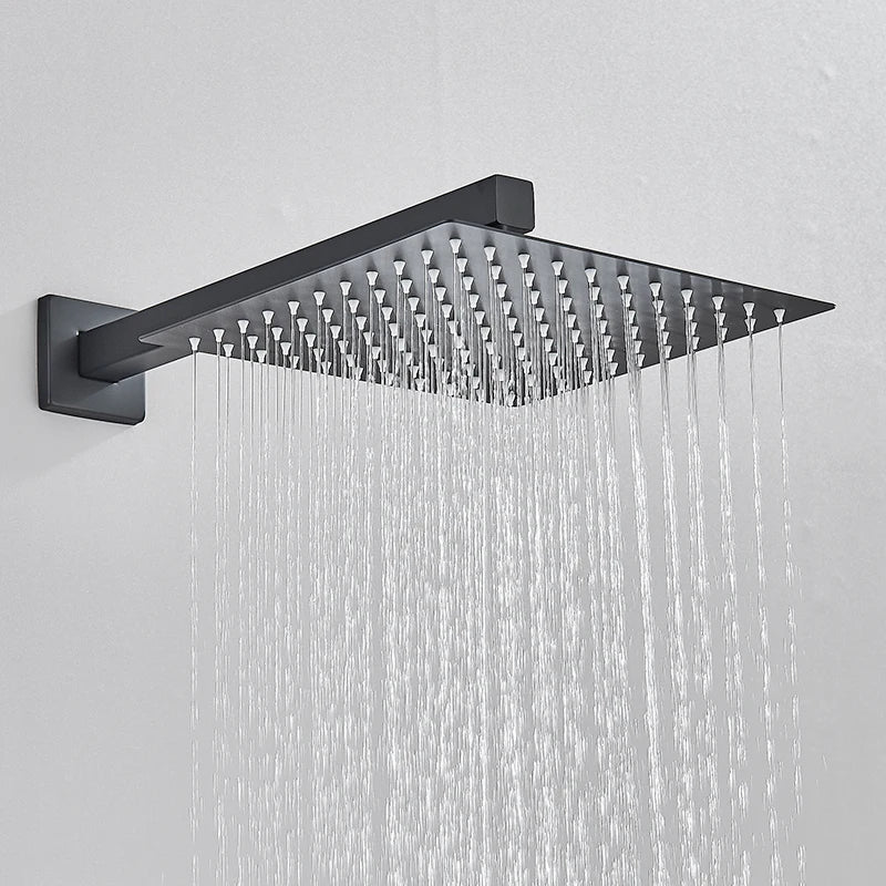 Black Concealed Rain Waterfall Shower System With Tub Spout