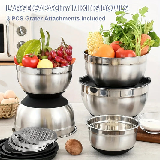 8pcs Stainless Steel Mixing Bowl Set with Airtight Lids For Cooking And Storage