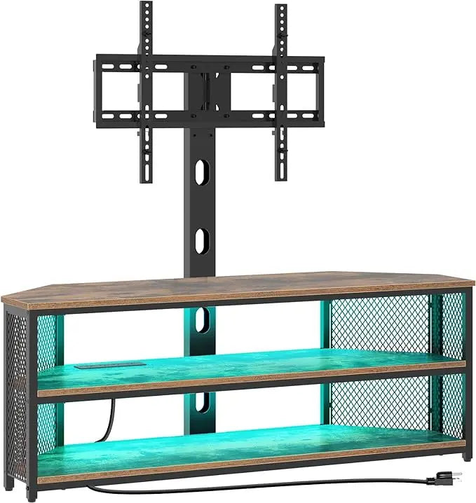 TV Stand with Mount and Power Outlet, Swivel TV Stand Mount with LED Lights for 32/45/55/60/65/70 inch TVs, Entertainment Center
