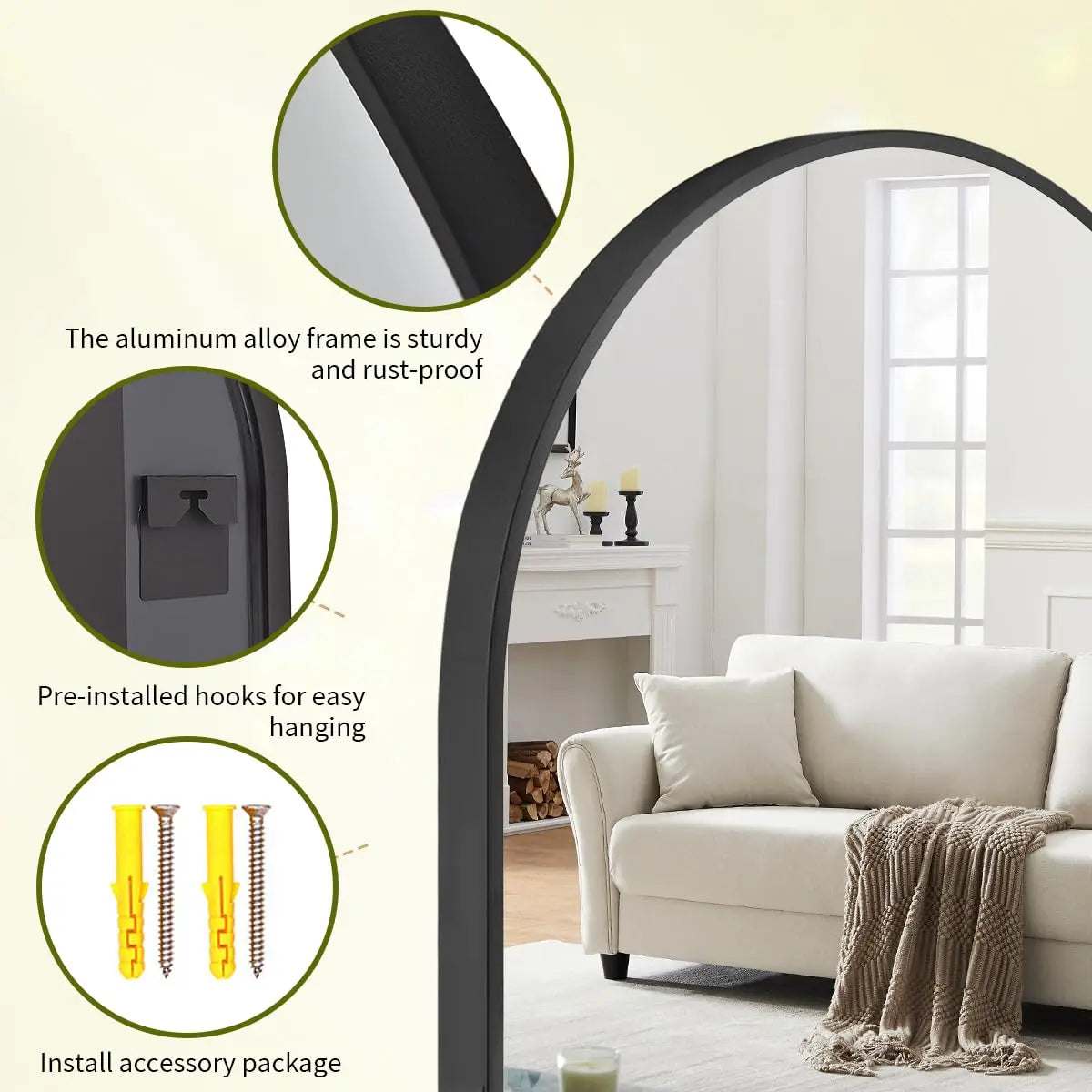 Wall Mounted Mirror, 26 inch x38 inch Arch Bathroom Mirror,Vanity Wall Mirror Metal Frame for Bedroom, Entry