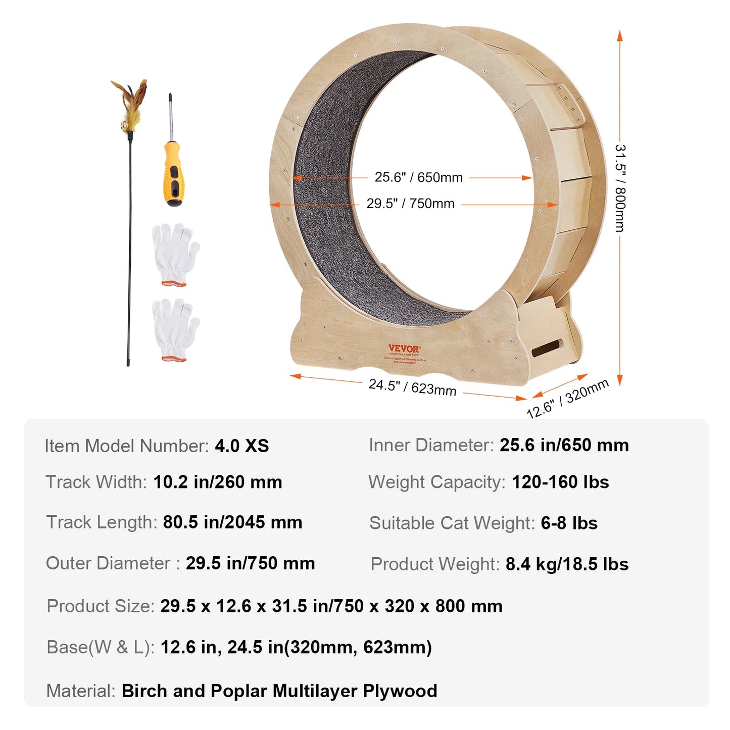 Silent Running Natural Wood Cat Exercise Wheel With Detachable Carpet for Cats Pet Fitness