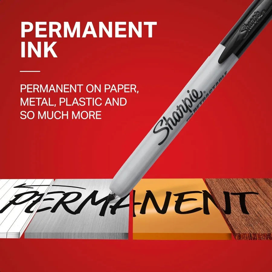 Retractable Permanent Fine Tip Marker Set Black 12 Count