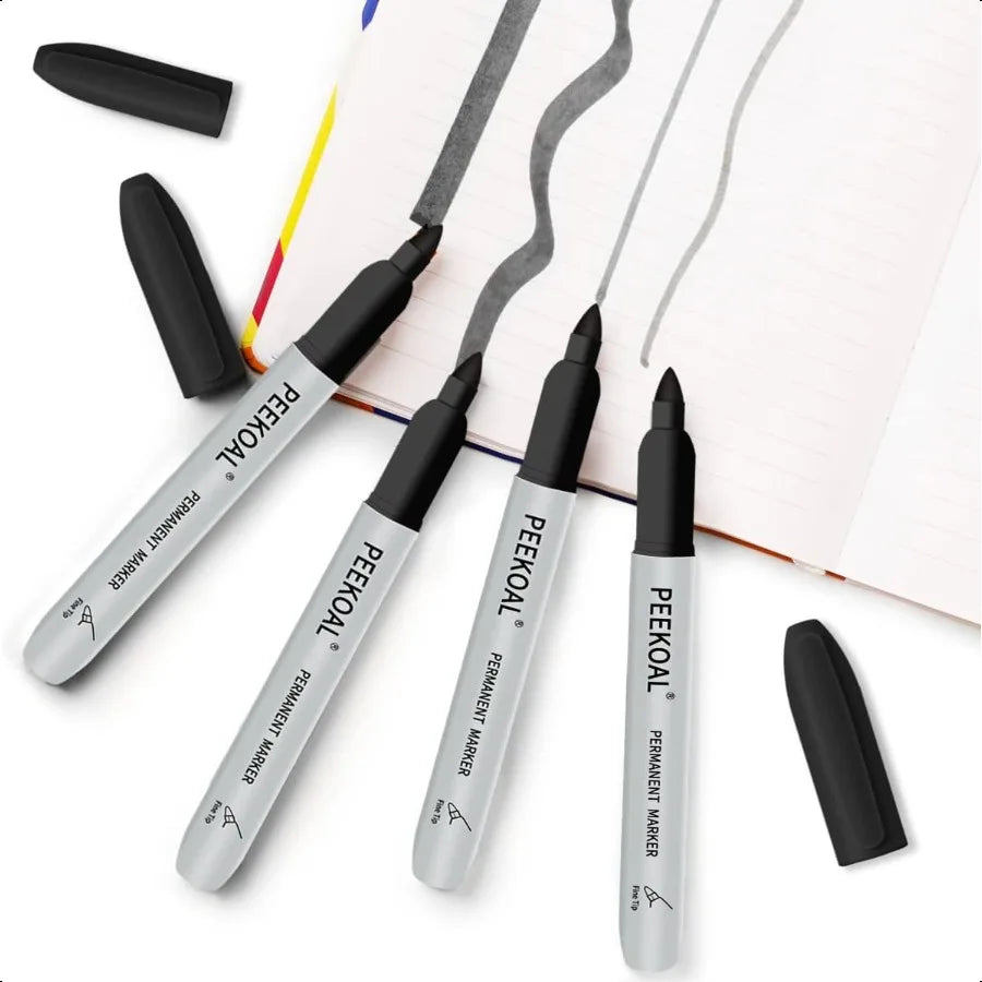 Black Permanent Markers 8 Pack Fine Tip Black Marker Pens Water Resistant Marking Pens for Office and School Supplies