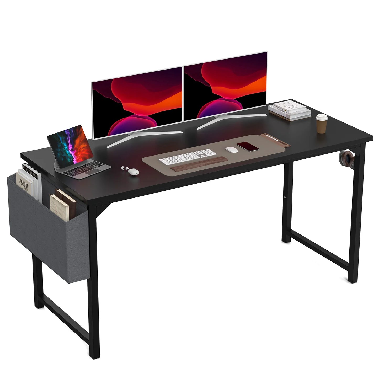 Computer Writing Desk with Side Bag & Headphone Hook