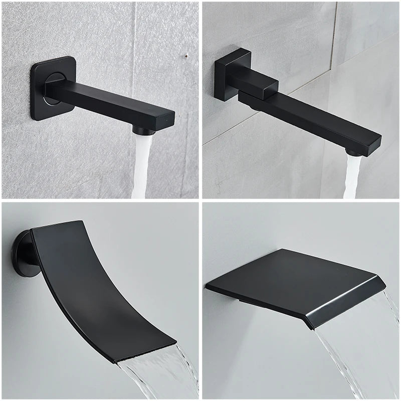 Black Concealed Rain Waterfall Shower System With Tub Spout