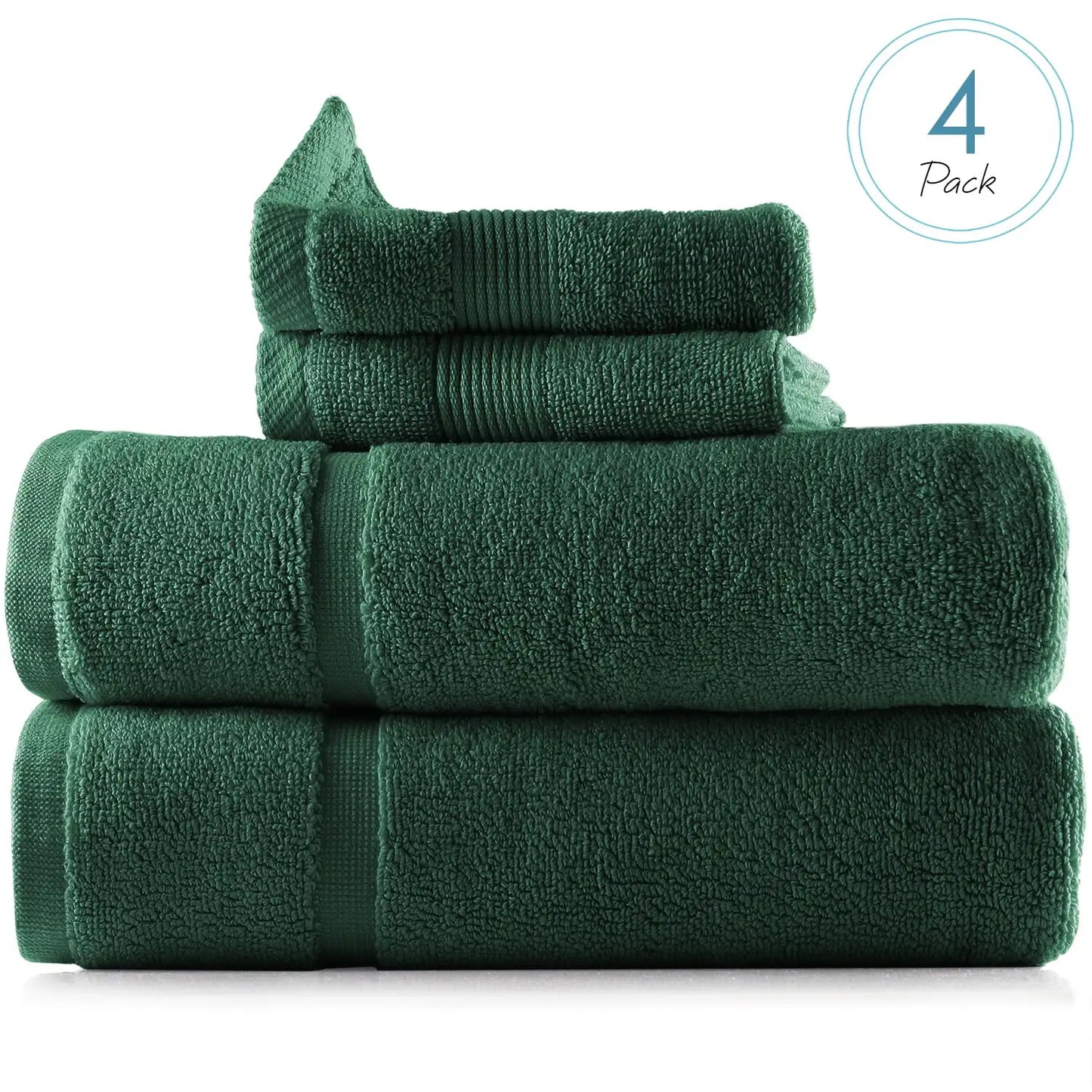 100% Cotton Luxury Softness 4 Pc Bath Towel Set, Hunter