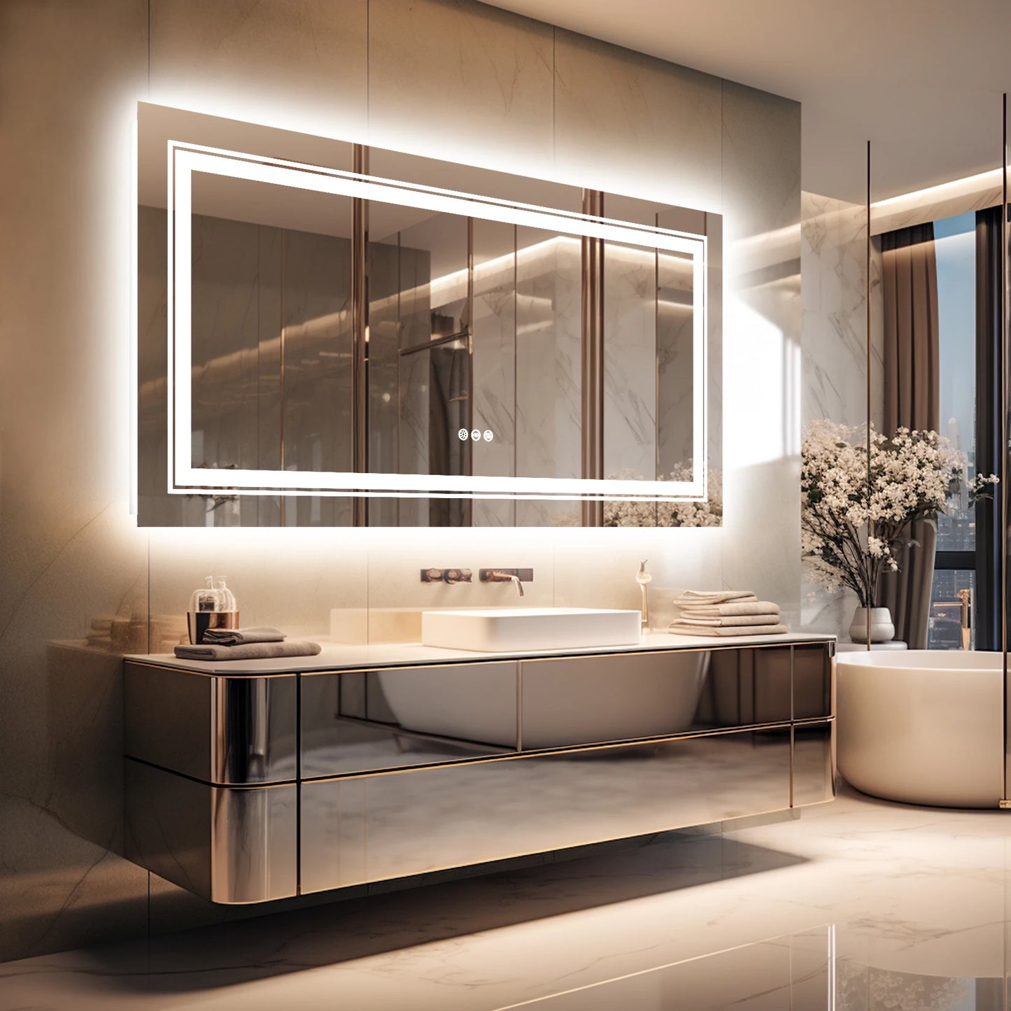 Extra Large Rectangle LED Bathroom Vanity Mirror LED