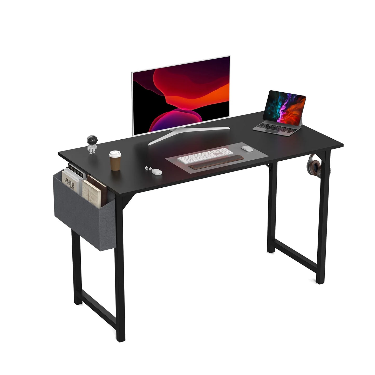 Computer Writing Desk with Side Bag & Headphone Hook