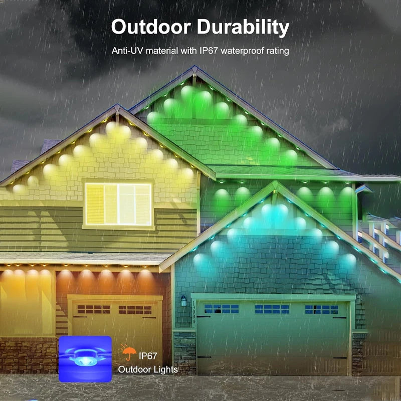 Permanent Outdoor Lights Smart RGBIC Eaves LED Lights Festival Flashing Lighting Fairy String for Christmas Holiday Decorations