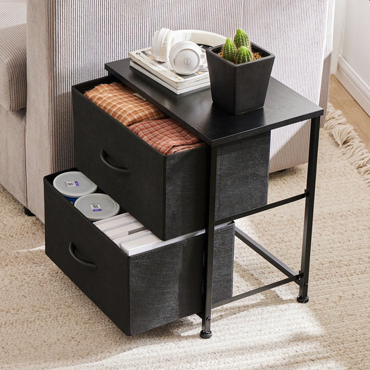 Bedside Nightstand Table with 2 Fabric Drawers