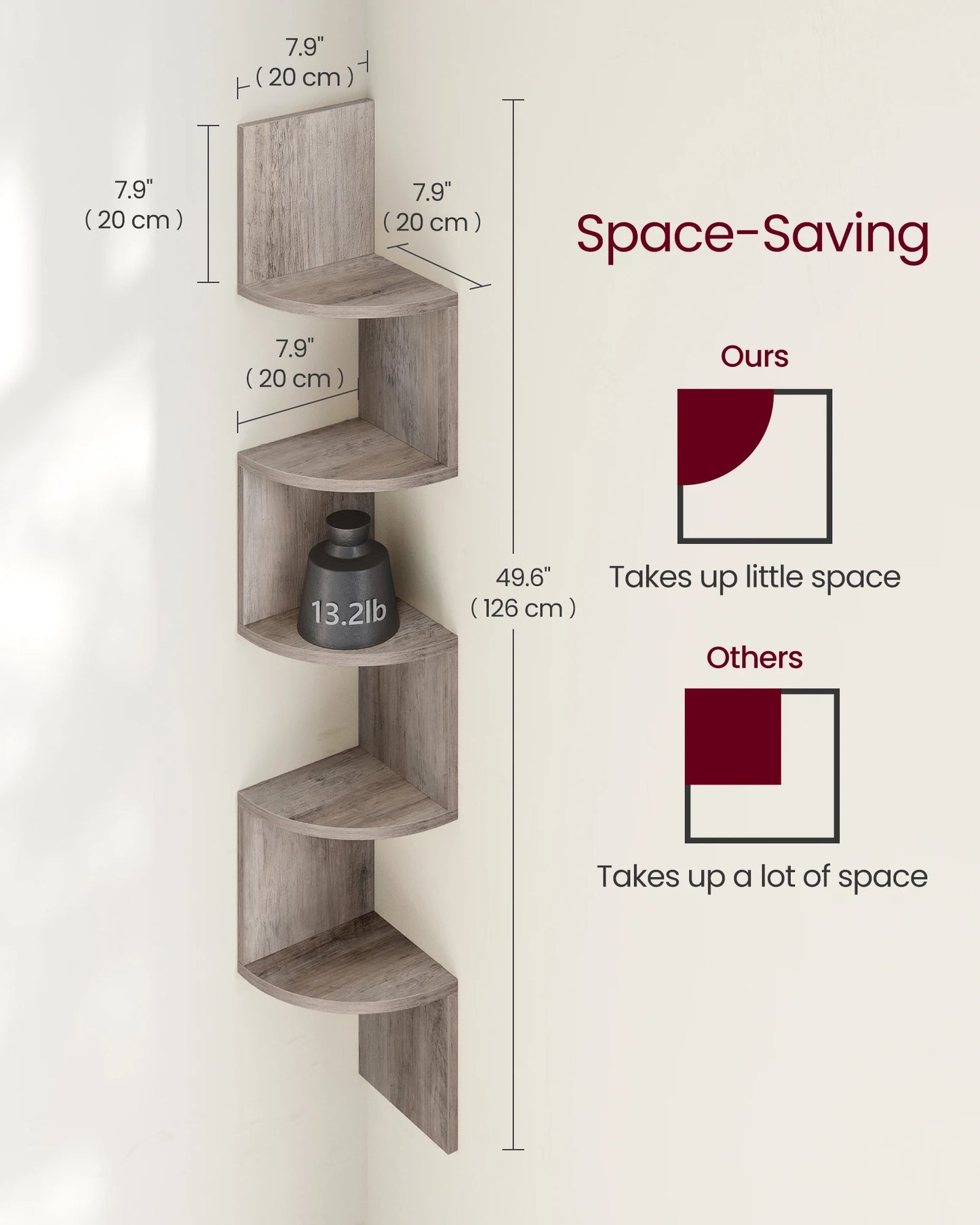 5-Tier Floating Corner Shelf Wall Mount Bookshelf