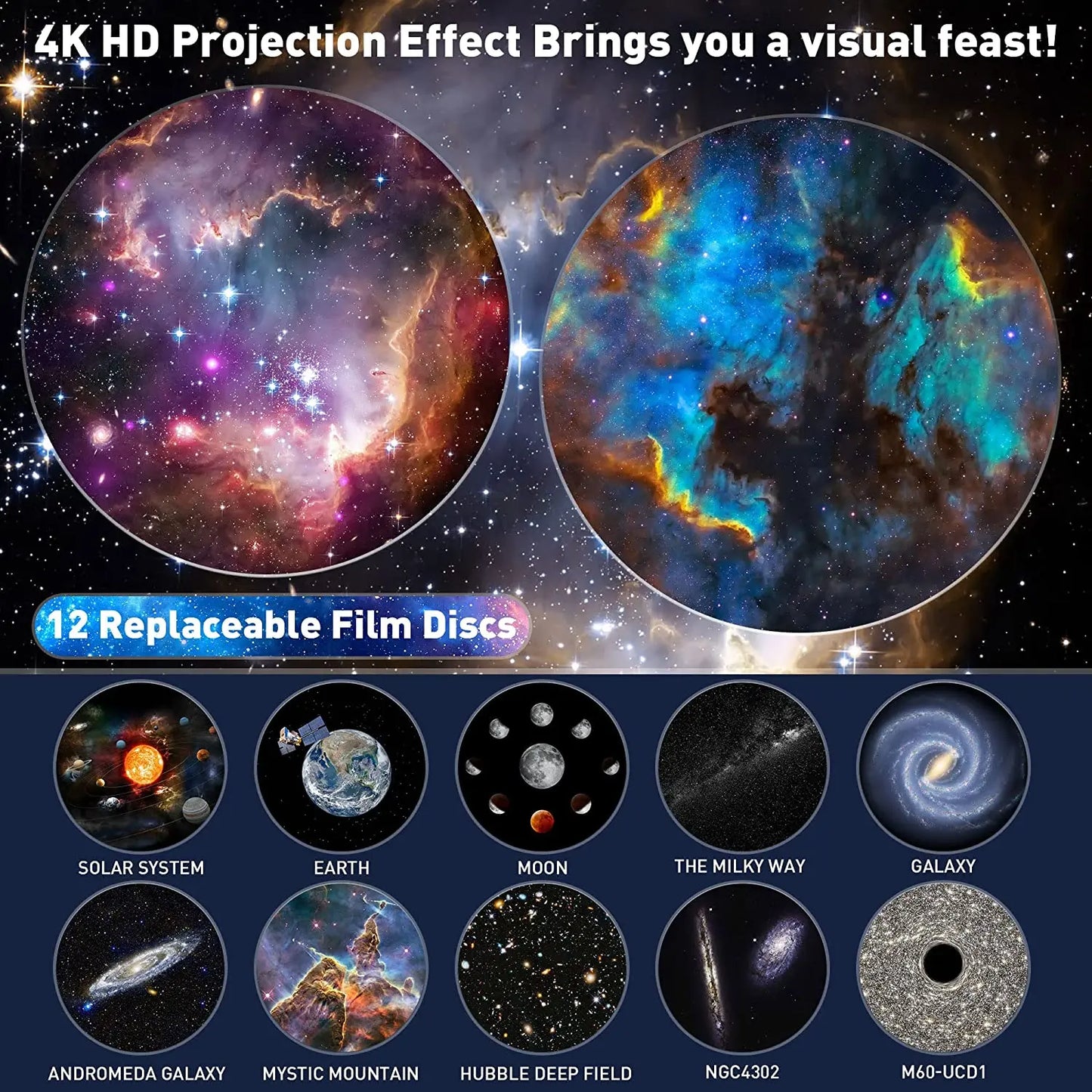 Star Projector,13 in 1 Planetarium Galaxy Projecto,360°Rotation,Mute Design,HD Image&Timing for Bedroom,Birthday,Christmas Decor