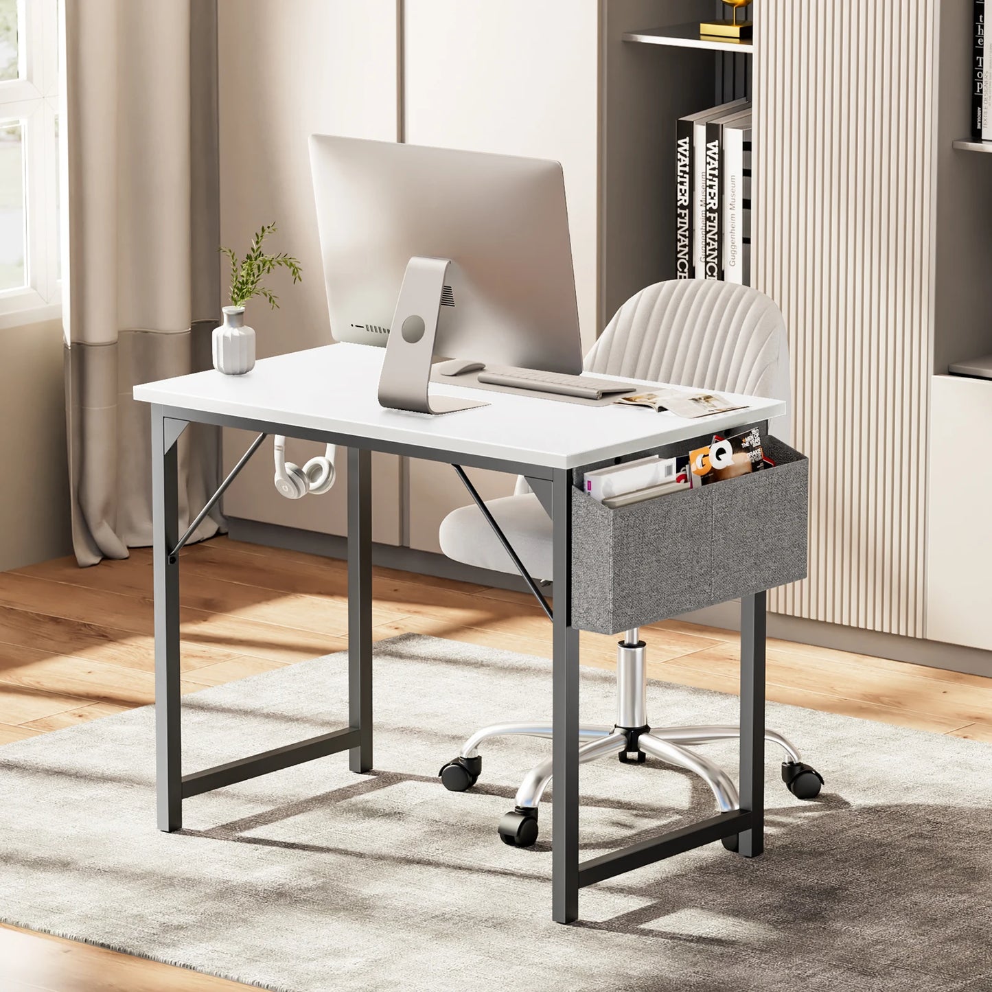 Computer Writing Desk with Side Bag & Headphone Hook