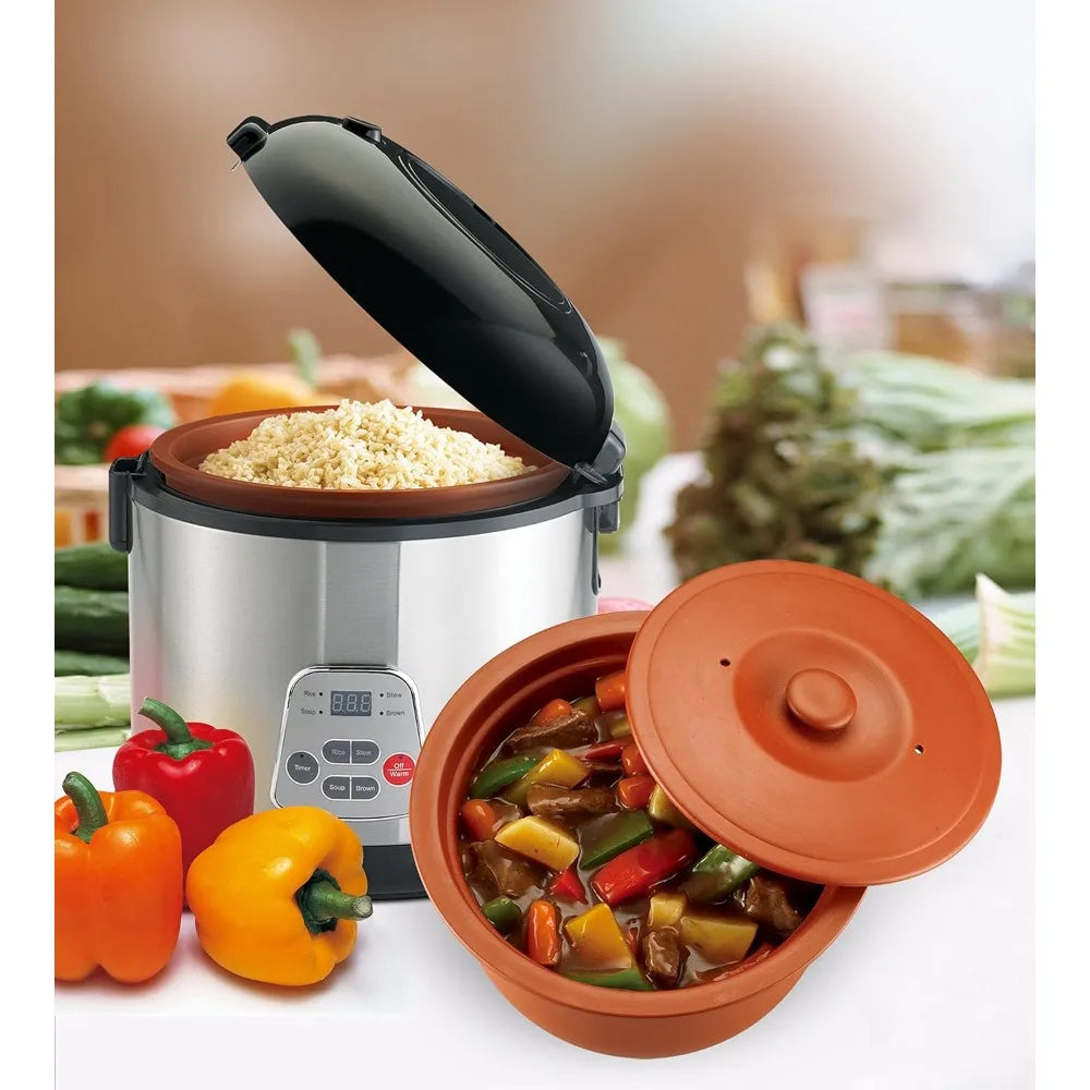 Intelligent Organic Cooker Multi functional Cookware - Non toxic Clay Rice Cooker, Delayed Start Slow Stew Pot